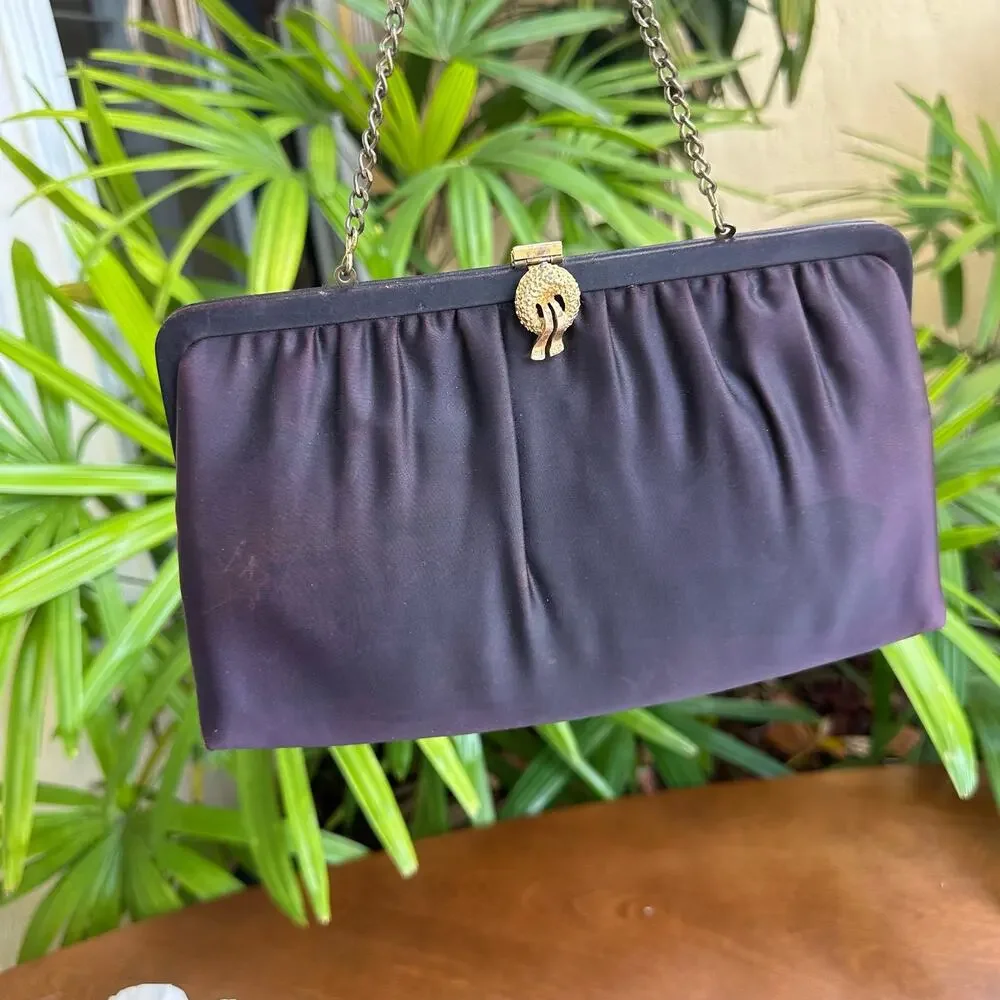 Vintage 1960s Womens Black Purple Convertible Handbag Clutch